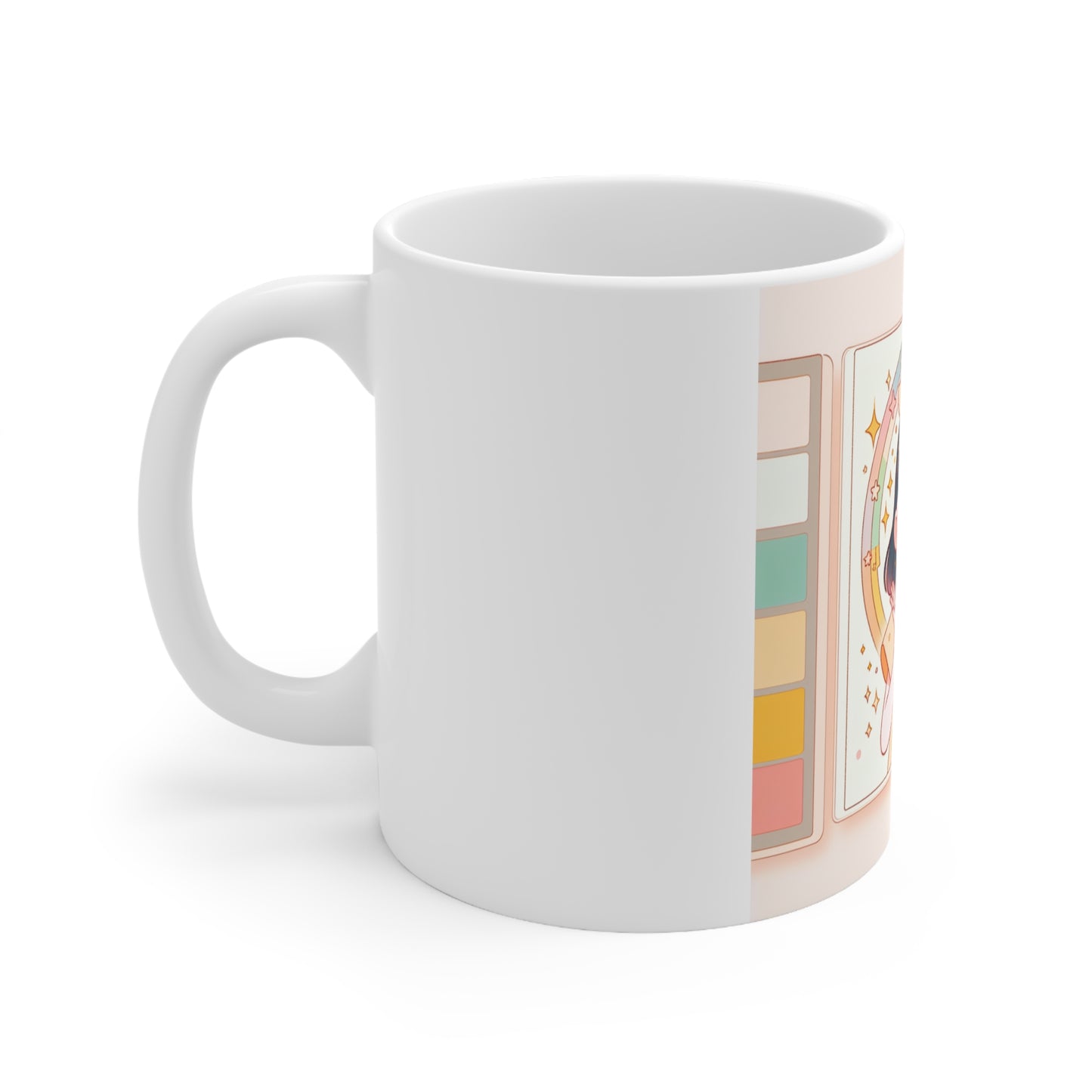 Cute Girl Illustration for Cozy Mornings | 11oz White Ceramic Coffee Cup