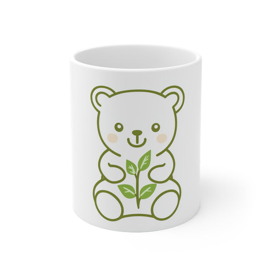 Cute Bear Plant Mug | 11oz White Ceramic Coffee Cup for Animal Lovers