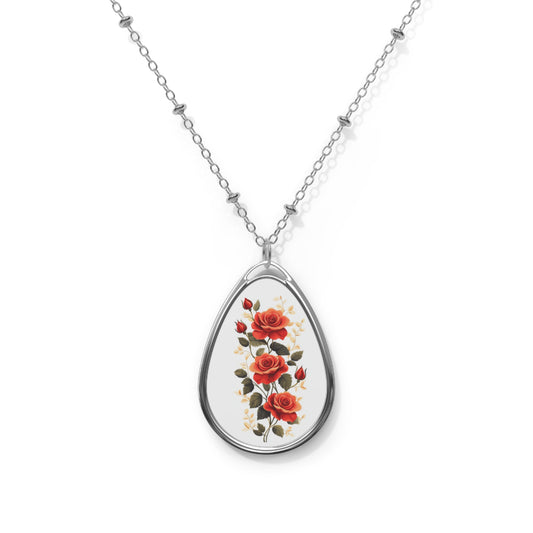 Floral Oval Necklace | Elegant Silver Jewelry for Women