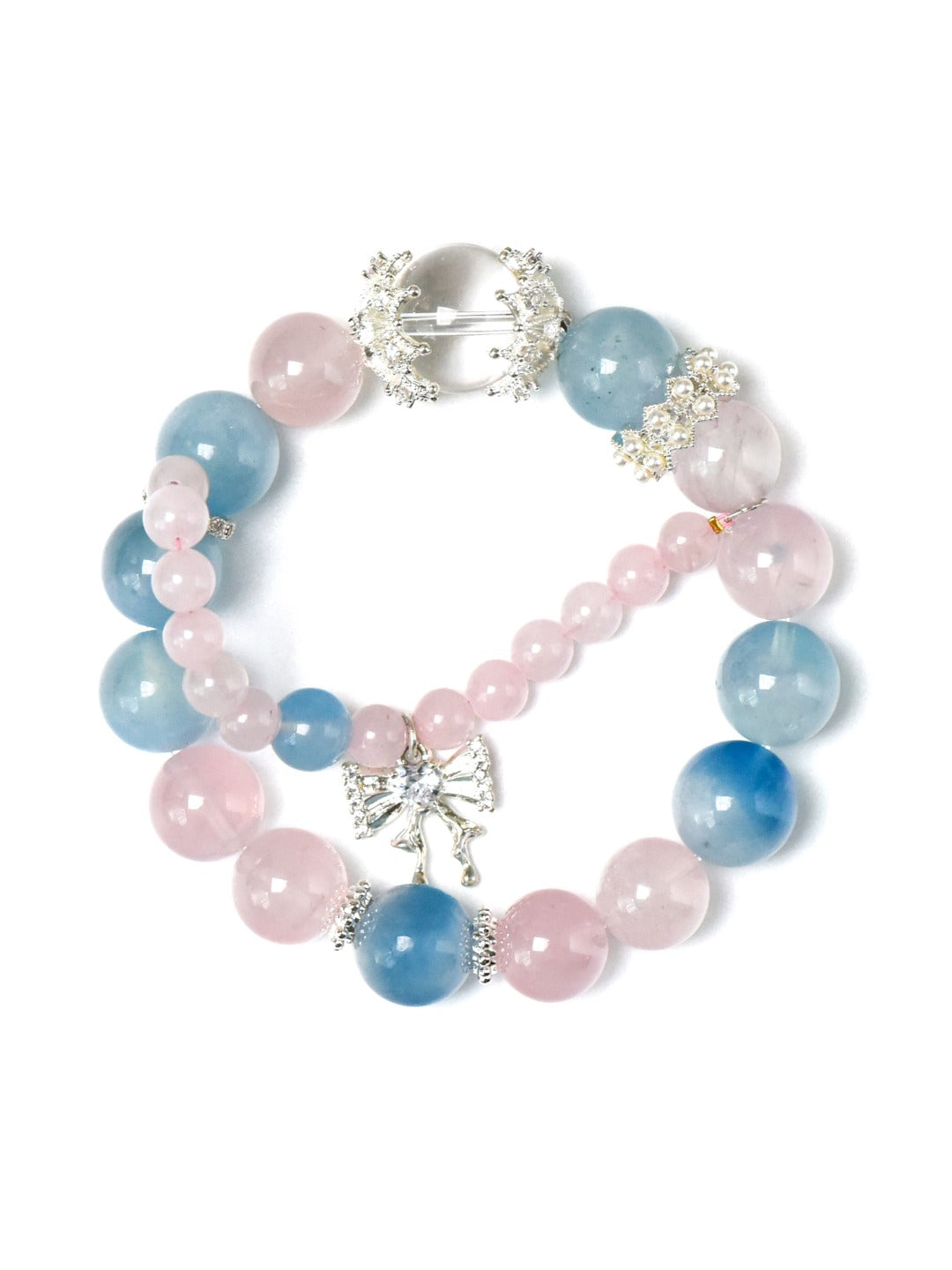 Healing Aquamarine and Rose Quartz Bracelet for Calm & Confidence & Relationship