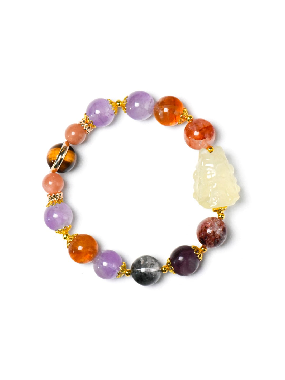 Red Hematoid, Citrine, Purple Lepidolite with Citrine Fox Bracelet - 12mm