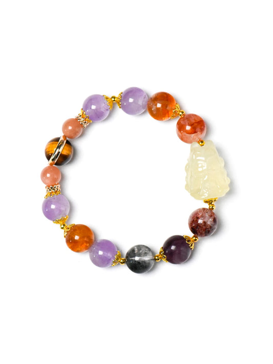Red Hematoid, Citrine, Purple Lepidolite with Citrine Fox Bracelet - 12mm