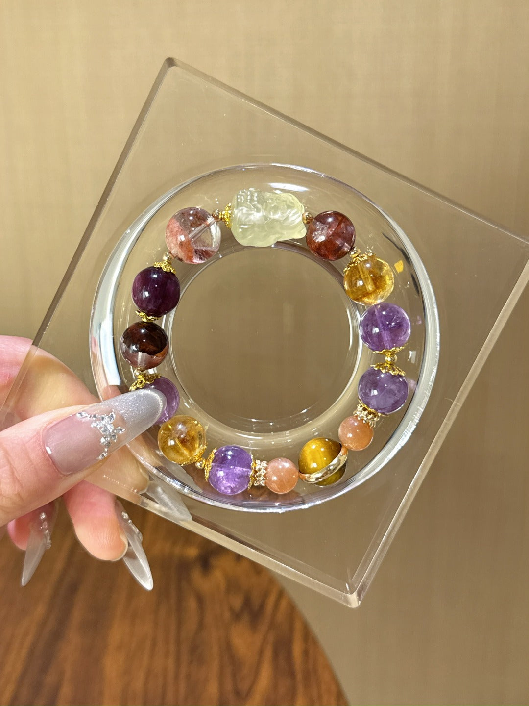 Red Hematoid, Citrine, Purple Lepidolite with Citrine Fox Bracelet - 12mm