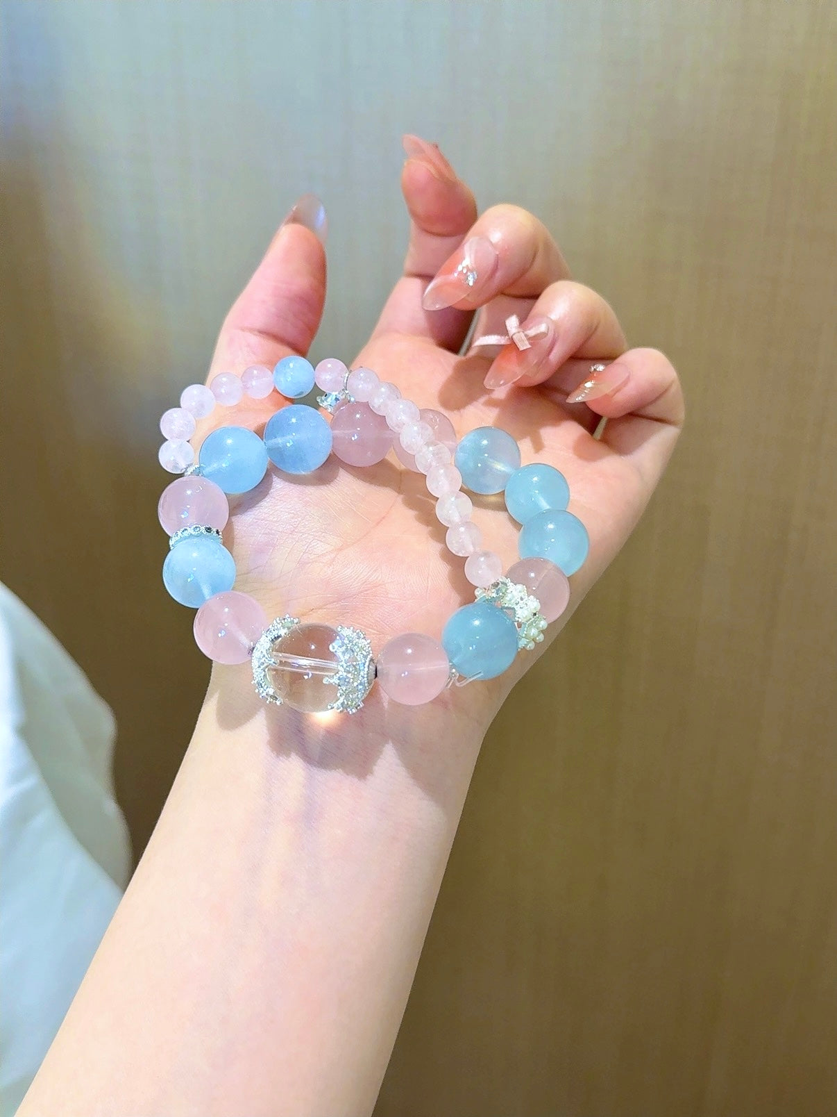 Healing Aquamarine and Rose Quartz Bracelet for Calm & Confidence & Relationship