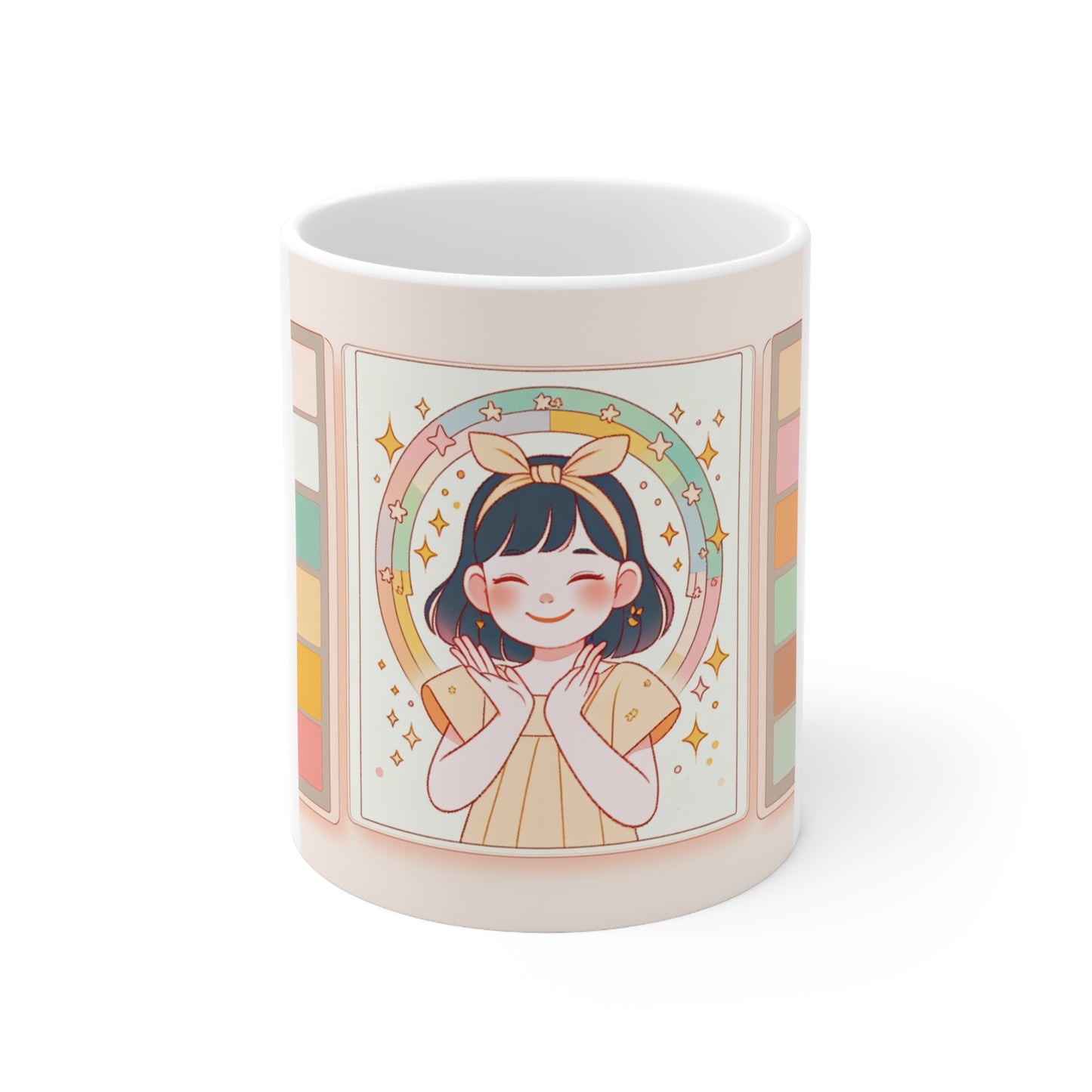 Cute Girl Illustration for Cozy Mornings | 11oz White Ceramic Coffee Cup